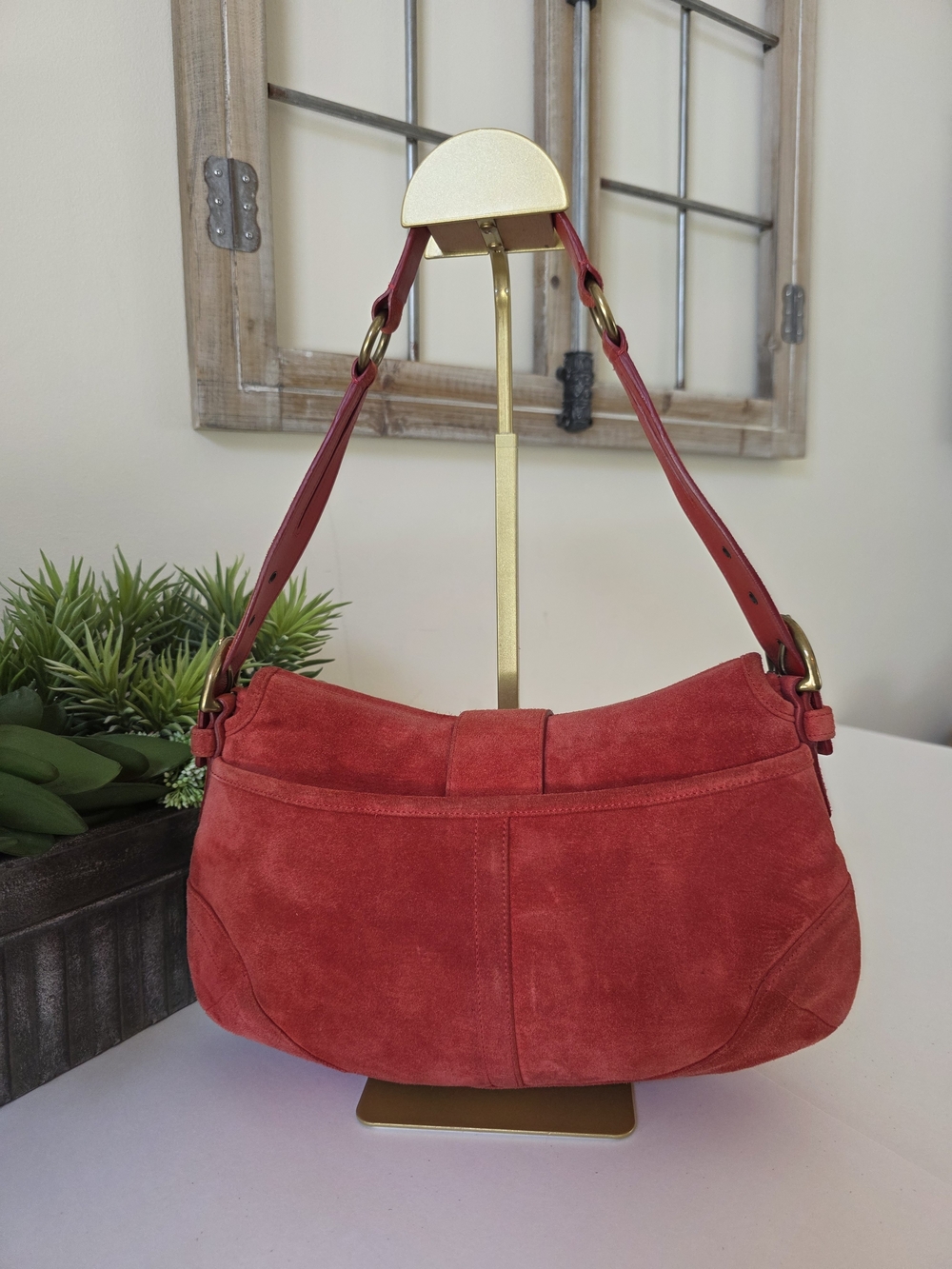 Vintage Coach Soho Large Rust Suede Buckle Flap Shoulder Bag Y2K - Picture 9 of 16